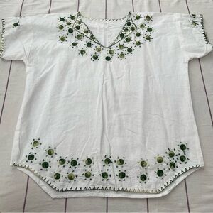Embroidered Green and White Southwest Top